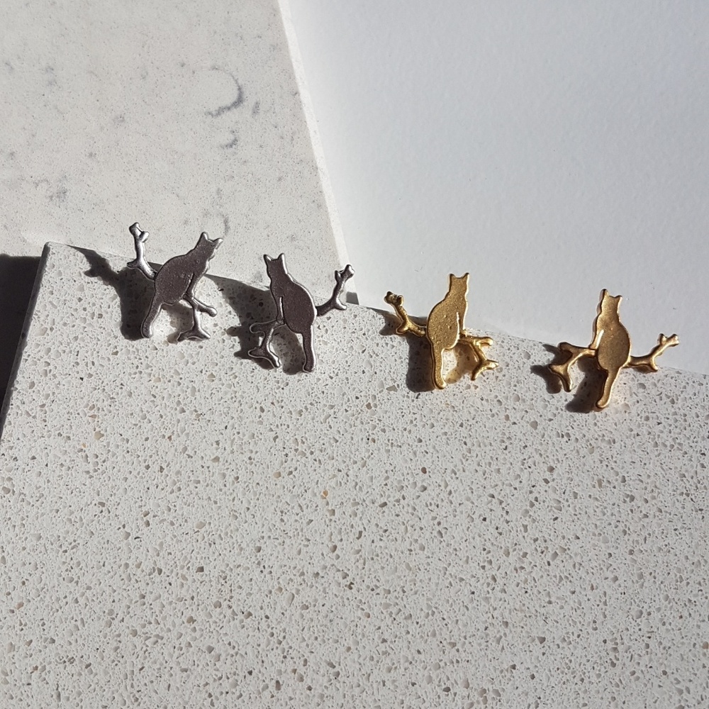Cat Stud Earrings Set (Gold&Silver),Surgical Steel